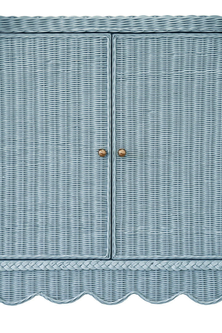 Four Door Buffet With Brass Hardware In Painted Light Blue Rattan - BEATRICE LB
