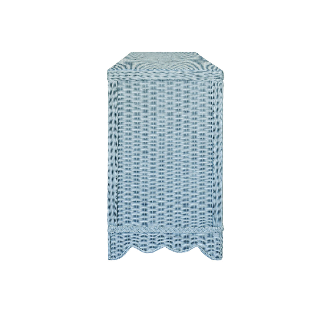 Four Door Buffet With Brass Hardware In Painted Light Blue Rattan - BEATRICE LB