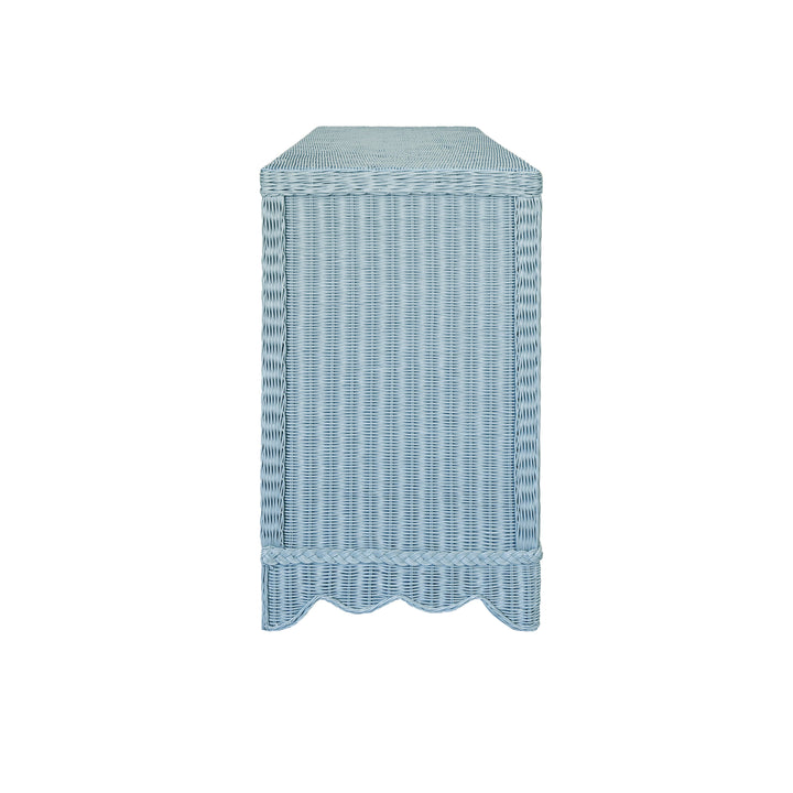 Four Door Buffet With Brass Hardware In Painted Light Blue Rattan - BEATRICE LB