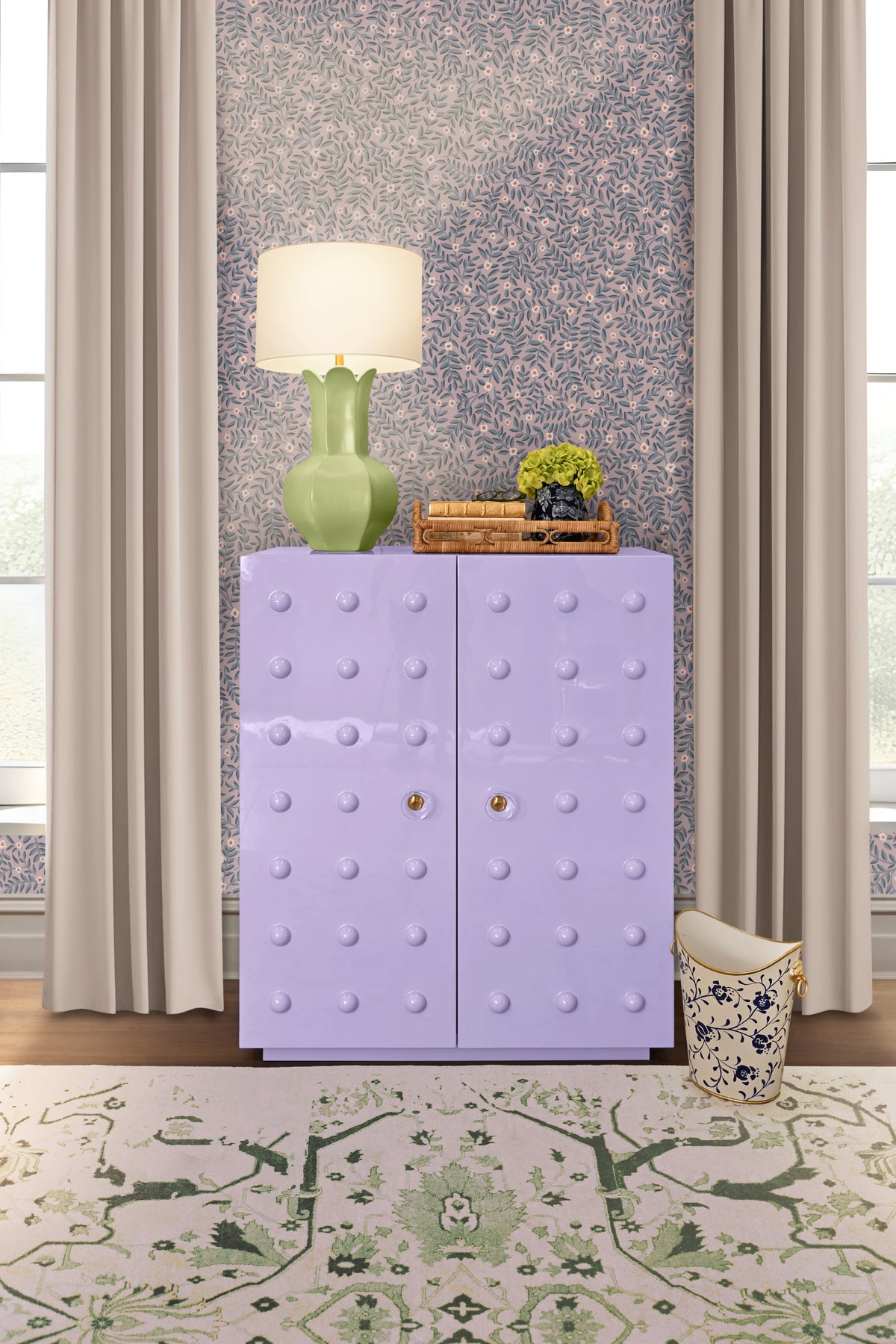 Two Door Cabinet With Ball Stud Detail And Acrylic And Brass Hardware In Lavender Lacquer - BEAU LAV