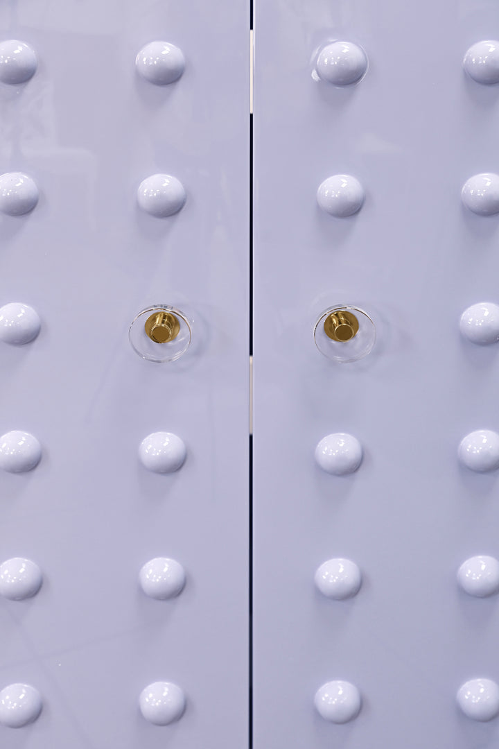 Two Door Cabinet With Ball Stud Detail And Acrylic And Brass Hardware In Lavender Lacquer - BEAU LAV