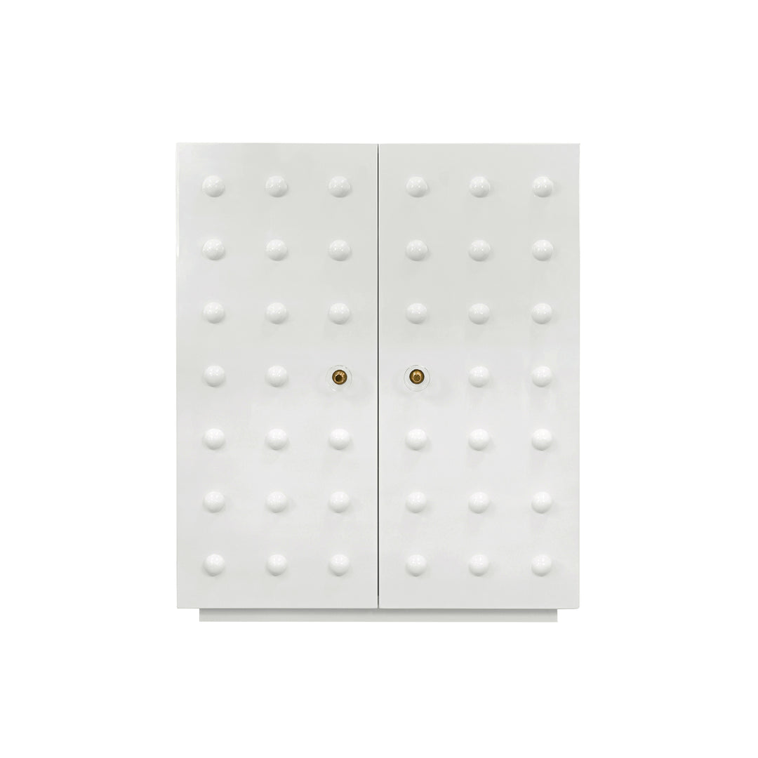 Two Door Cabinet With Ball Stud Detail And Acrylic And Brass Hardware In White Lacquer - BEAU WH