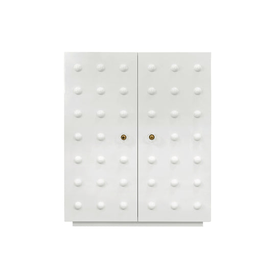 Two Door Cabinet With Ball Stud Detail And Acrylic And Brass Hardware In White Lacquer - BEAU WH
