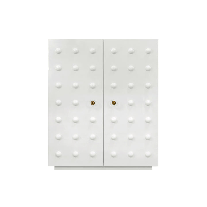 Two Door Cabinet With Ball Stud Detail And Acrylic And Brass Hardware In White Lacquer - BEAU WH