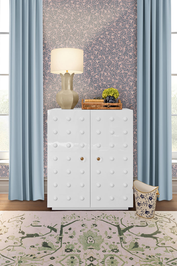 Two Door Cabinet With Ball Stud Detail And Acrylic And Brass Hardware In White Lacquer - BEAU WH