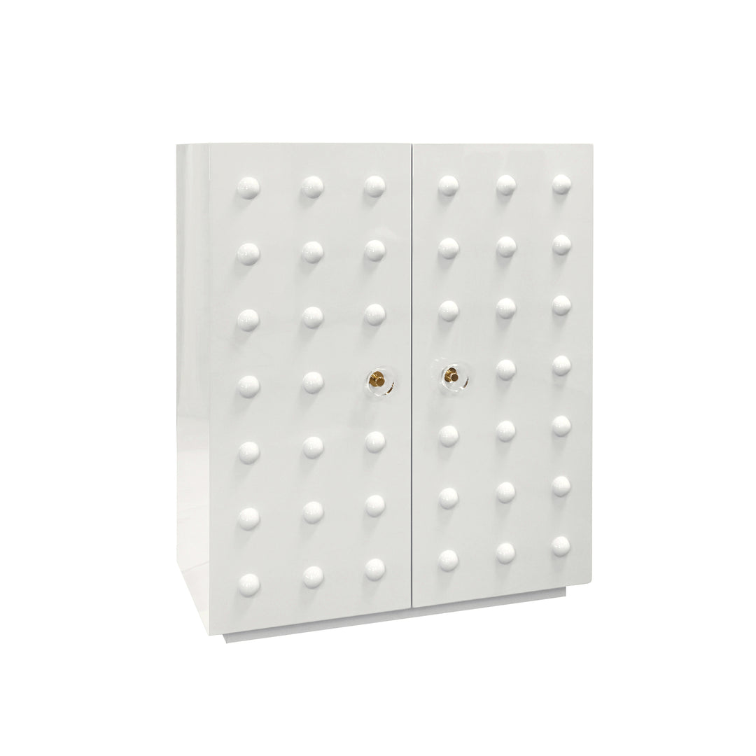 Two Door Cabinet With Ball Stud Detail And Acrylic And Brass Hardware In White Lacquer - BEAU WH