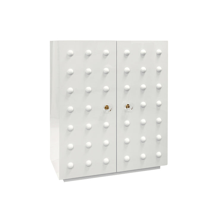 Two Door Cabinet With Ball Stud Detail And Acrylic And Brass Hardware In White Lacquer - BEAU WH