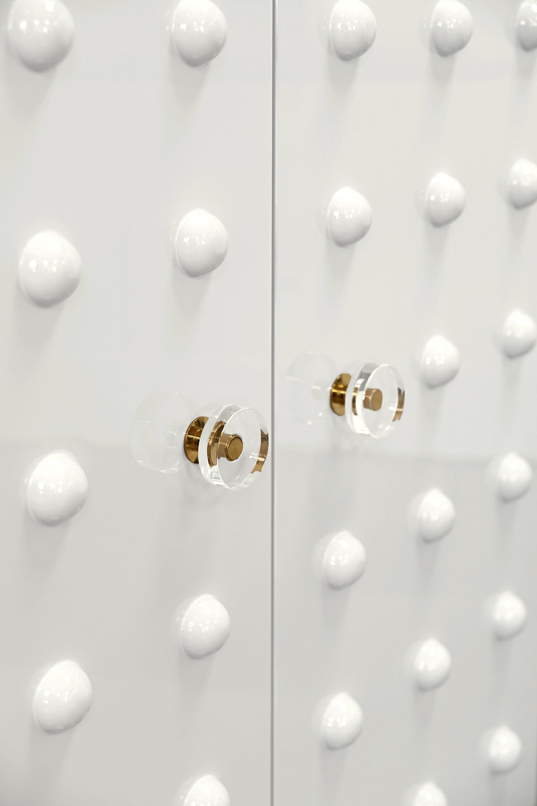 Two Door Cabinet With Ball Stud Detail And Acrylic And Brass Hardware In White Lacquer - BEAU WH