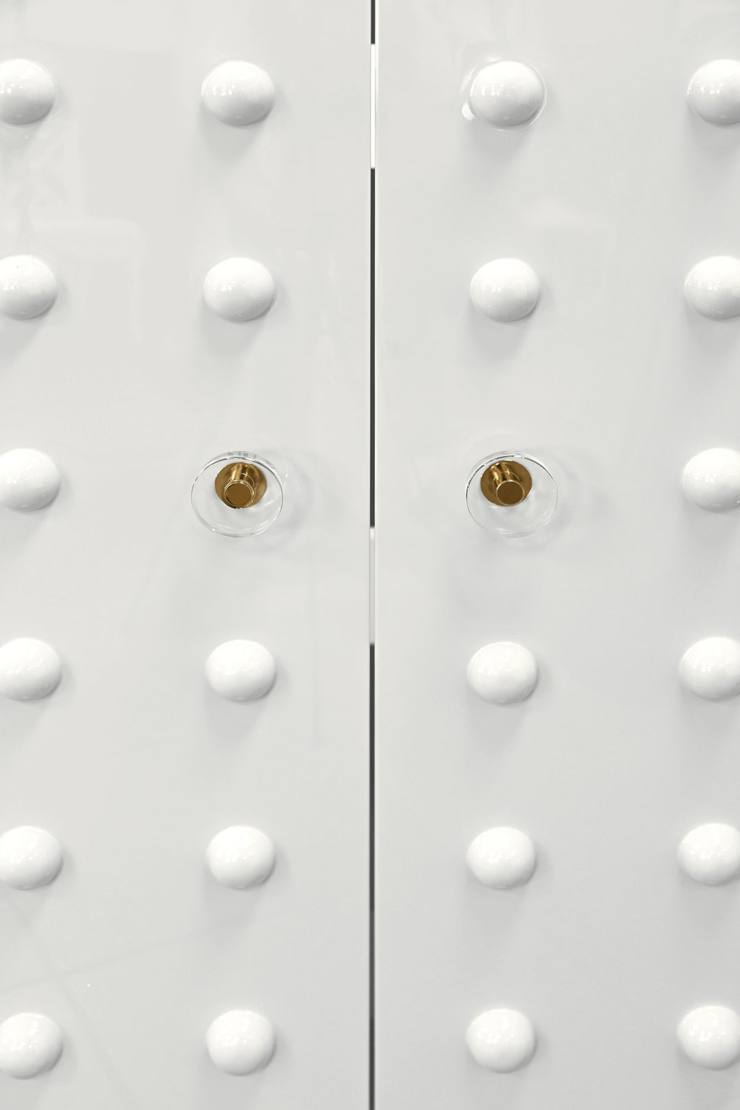 Two Door Cabinet With Ball Stud Detail And Acrylic And Brass Hardware In White Lacquer - BEAU WH
