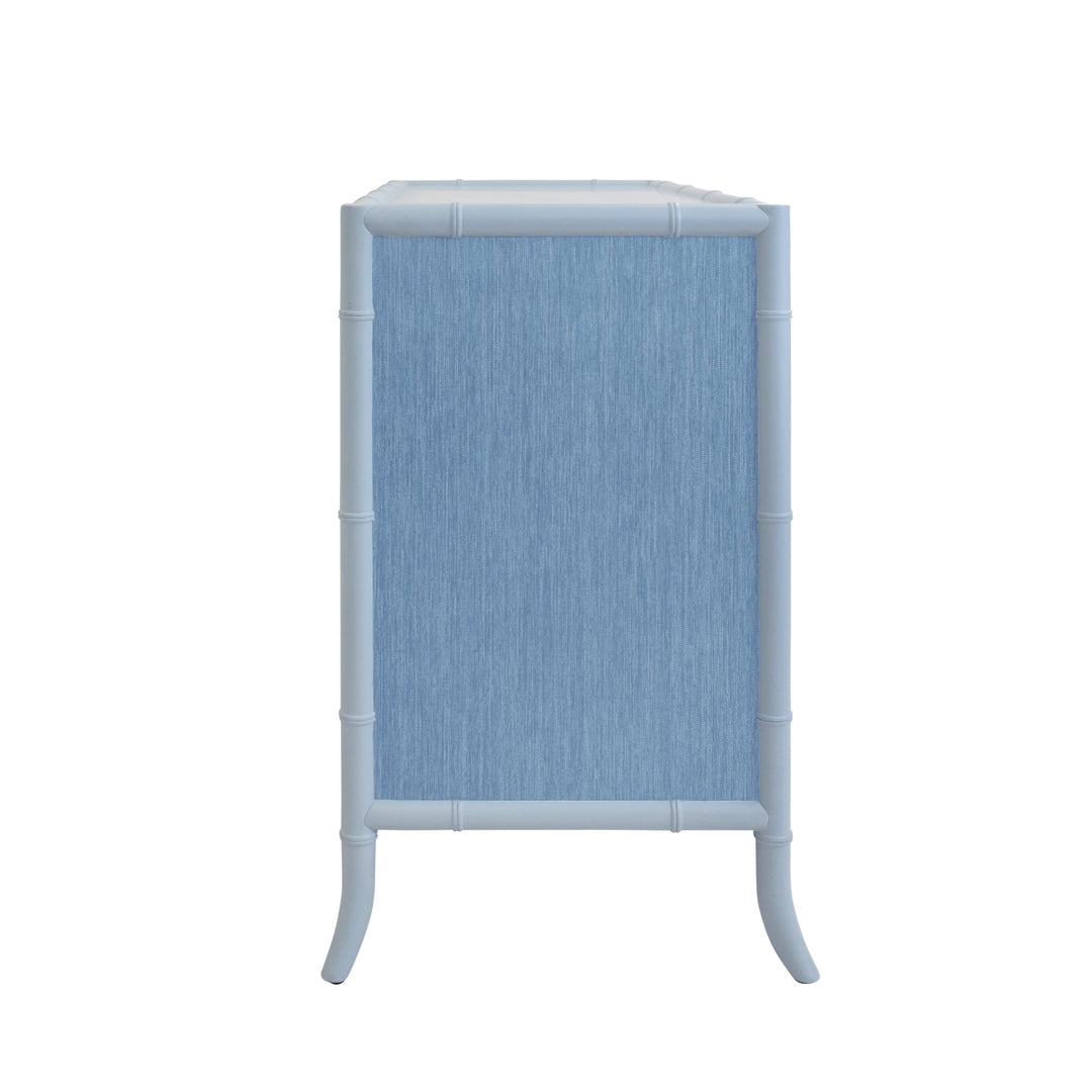 Four Drawer Chest With Bamboo Detail In Blue Dyed Grasscloth And Light Blue Matte Lacquer - BECKETT BL