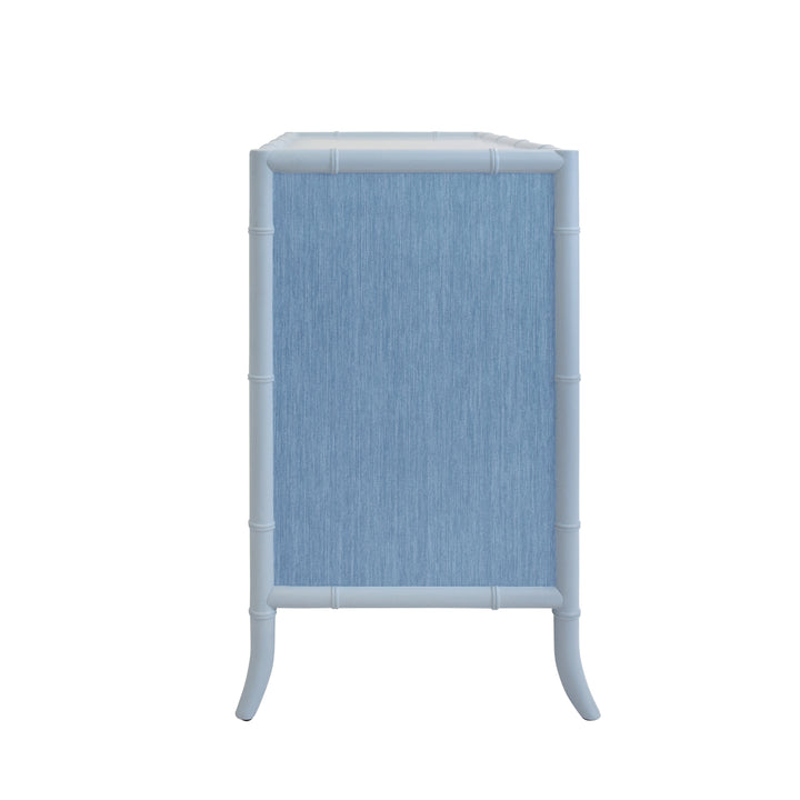 Four Drawer Chest With Bamboo Detail In Blue Dyed Grasscloth And Light Blue Matte Lacquer - BECKETT BL