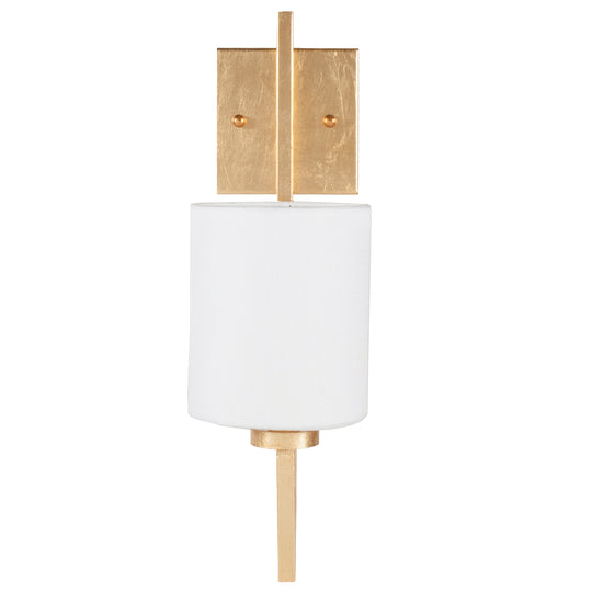 Gold Leaf Sconce With White Linen Shade - BECKHAM G