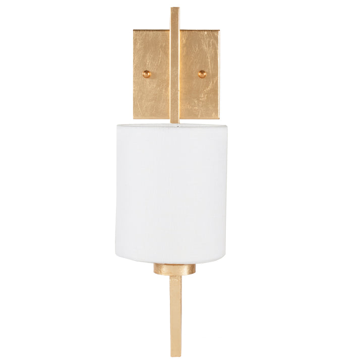 Gold Leaf Sconce With White Linen Shade - BECKHAM G