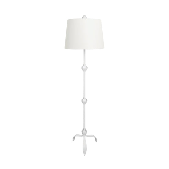Three Leg Iron Floor Lamp With Leaf Detail In Matte White Powder Coat - BELINDA WH