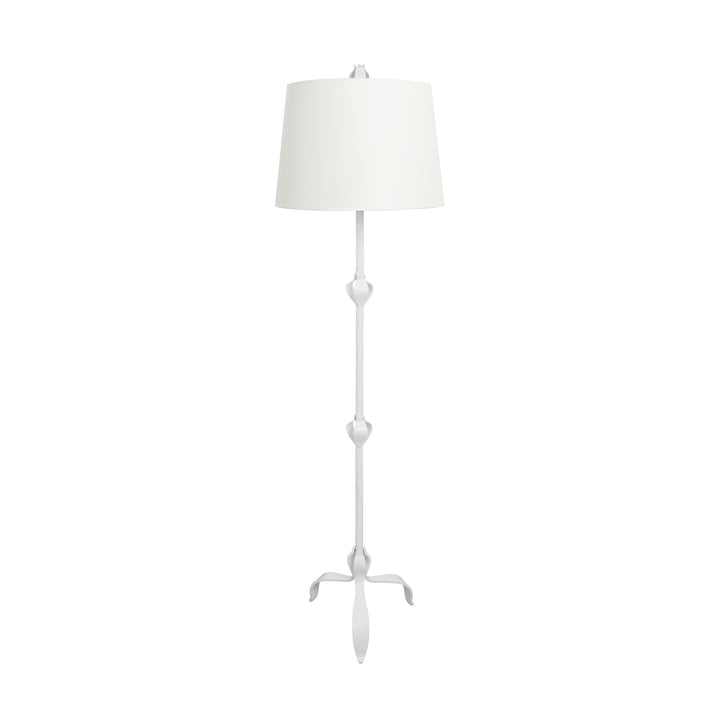 Three Leg Iron Floor Lamp With Leaf Detail In Matte White Powder Coat - BELINDA WH