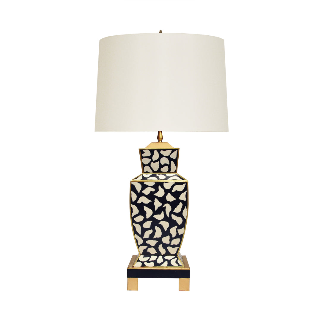 Hand Painted Urn Shape Tole Table Lamp In Black Leopard - BIANCA BLP