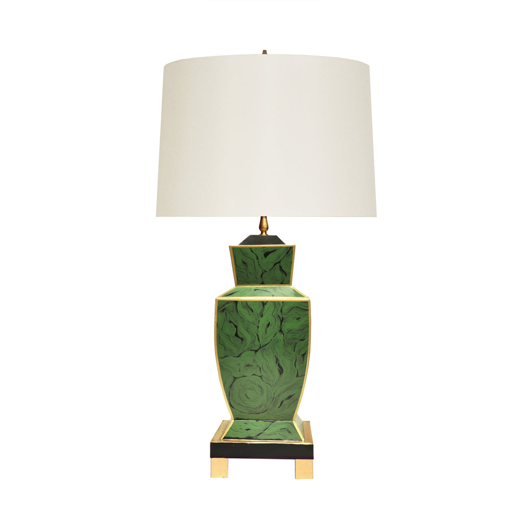 Hand Painted Urn Shape Tole Table Lamp In Malachite - BIANCA MAL