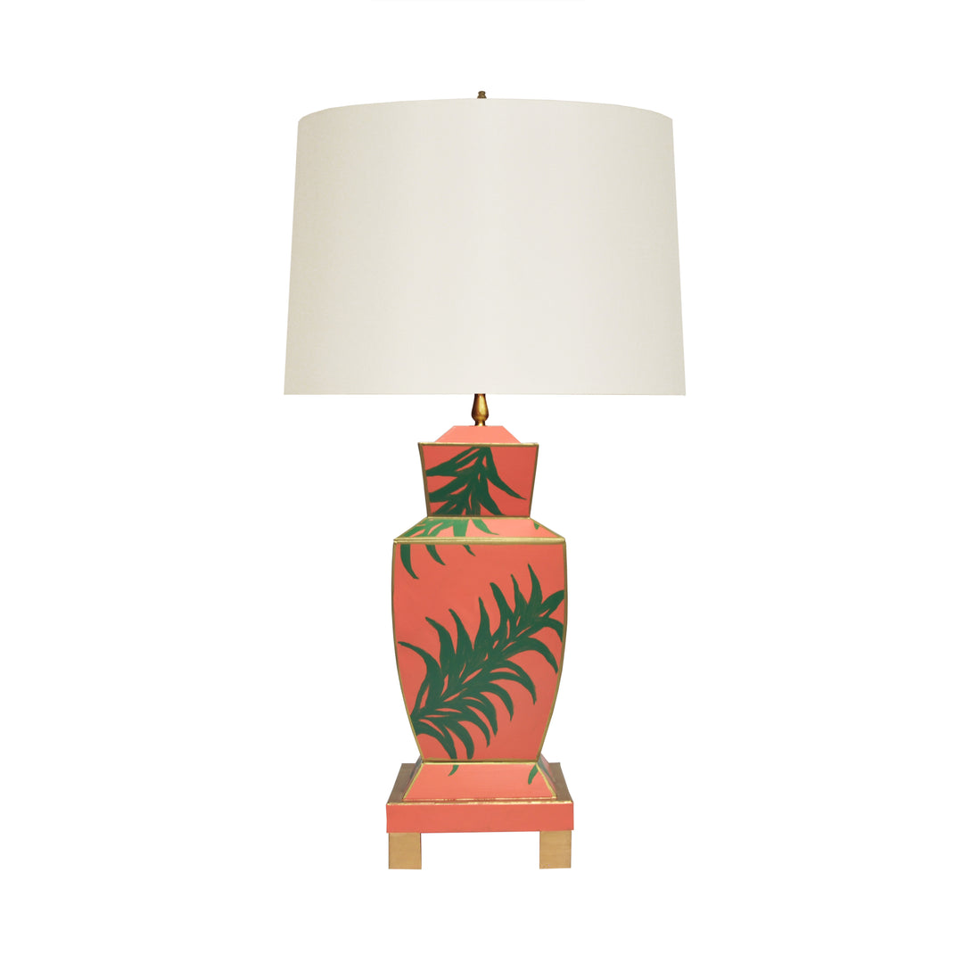Hand Painted Urn Shape Tole Table Lamp In Palm - BIANCA PALM