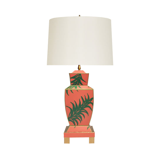 Hand Painted Urn Shape Tole Table Lamp In Palm - BIANCA PALM