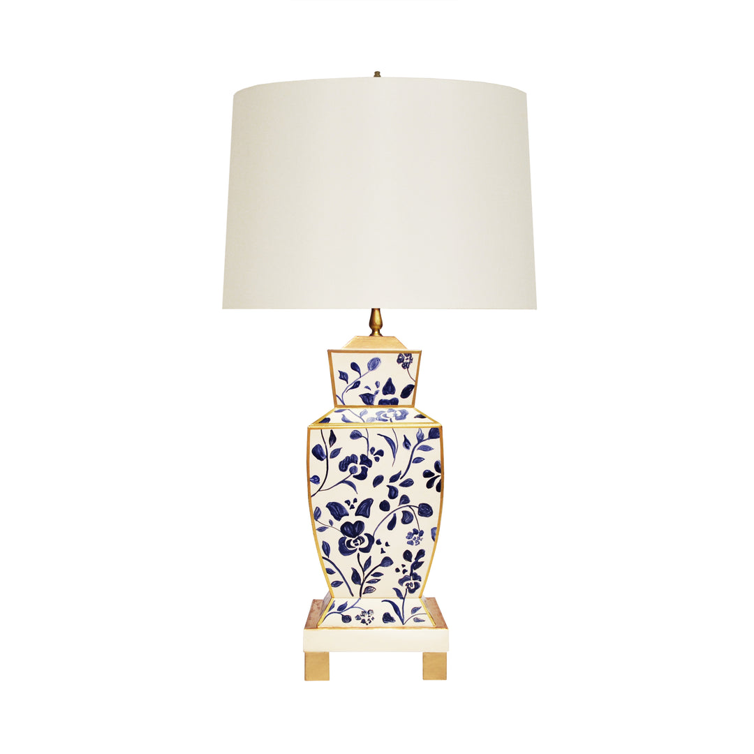 Hand Painted Urn Shape Tole Table Lamp In Navy Vine - BIANCA VINE