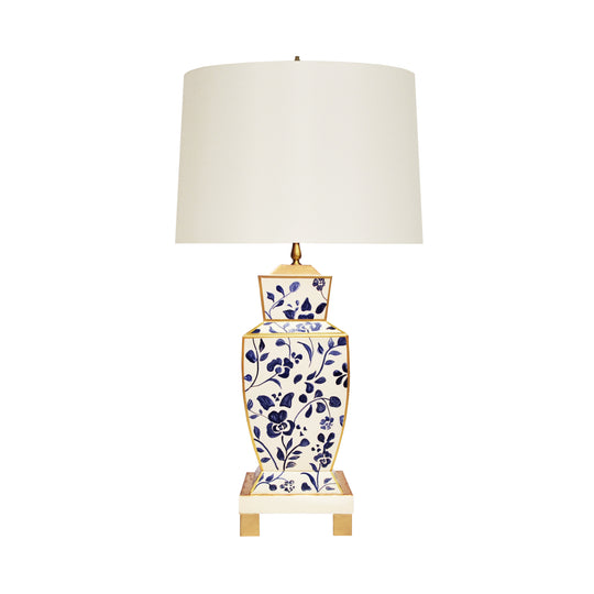 Hand Painted Urn Shape Tole Table Lamp In Navy Vine - BIANCA VINE