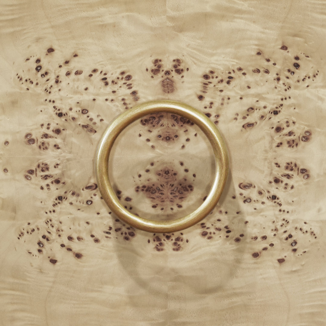 Bath Vanity In Burl Wood W/ Ant. Brass Hardware, White Marble Top, And Porcelain Sink - BLANCHE BW