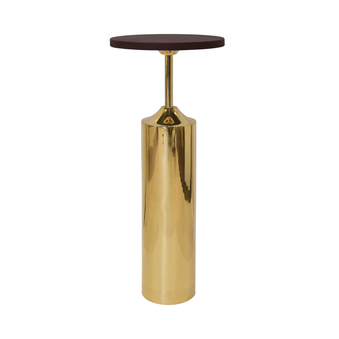 Brass Base Cigar Table With Round Leather Top - BOLTON