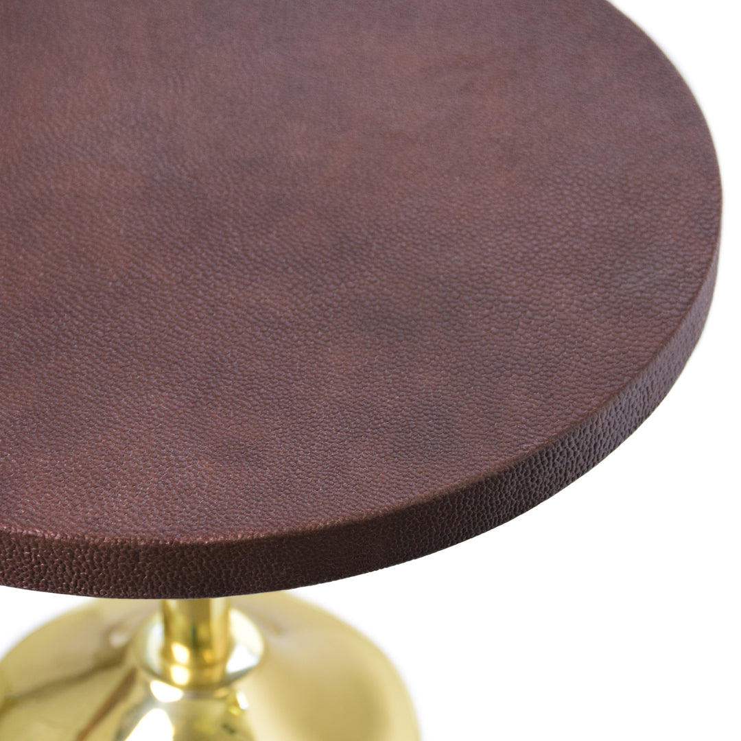 Brass Base Cigar Table With Round Leather Top - BOLTON