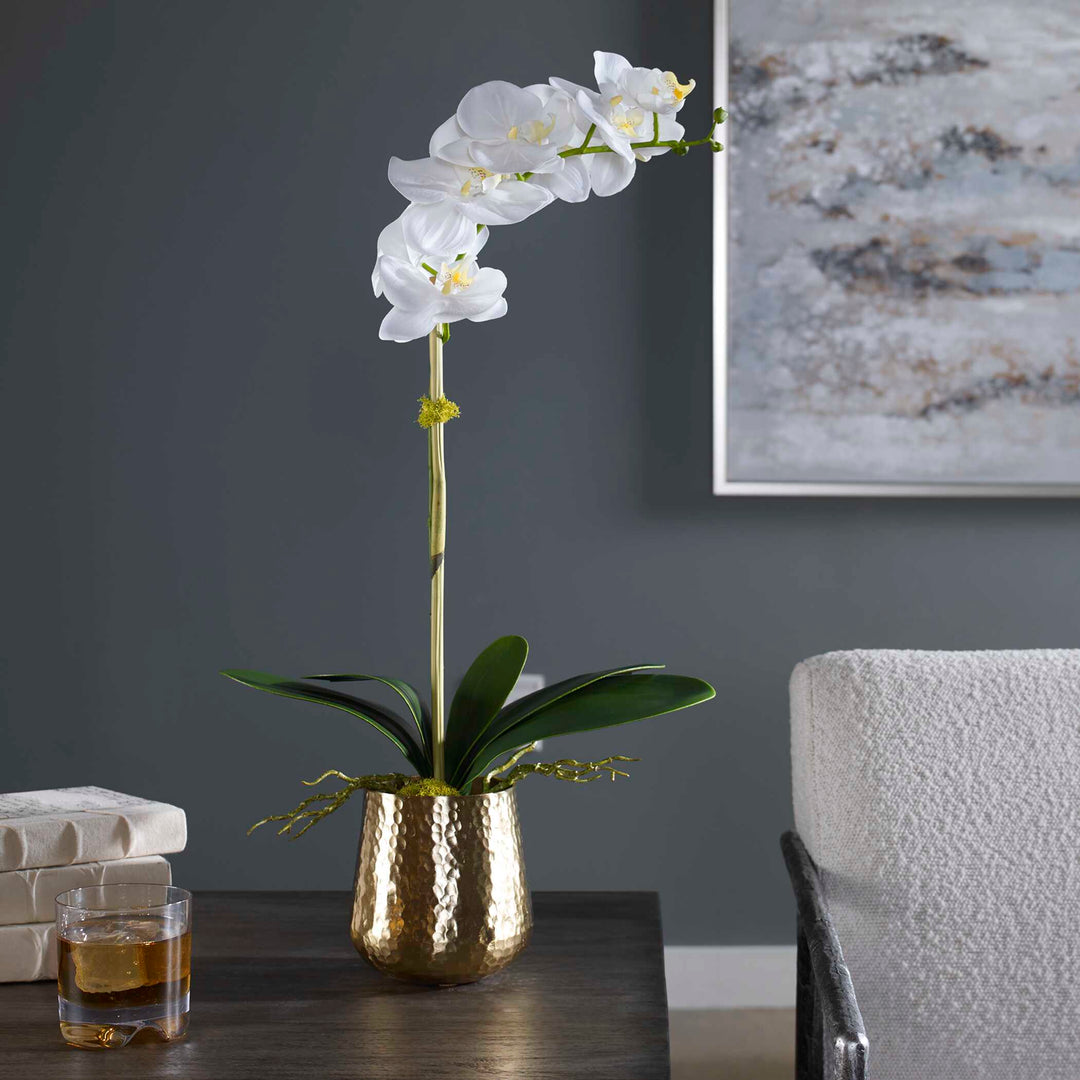 American Home Furniture Uttermost Cami Orchid with Brass Pot