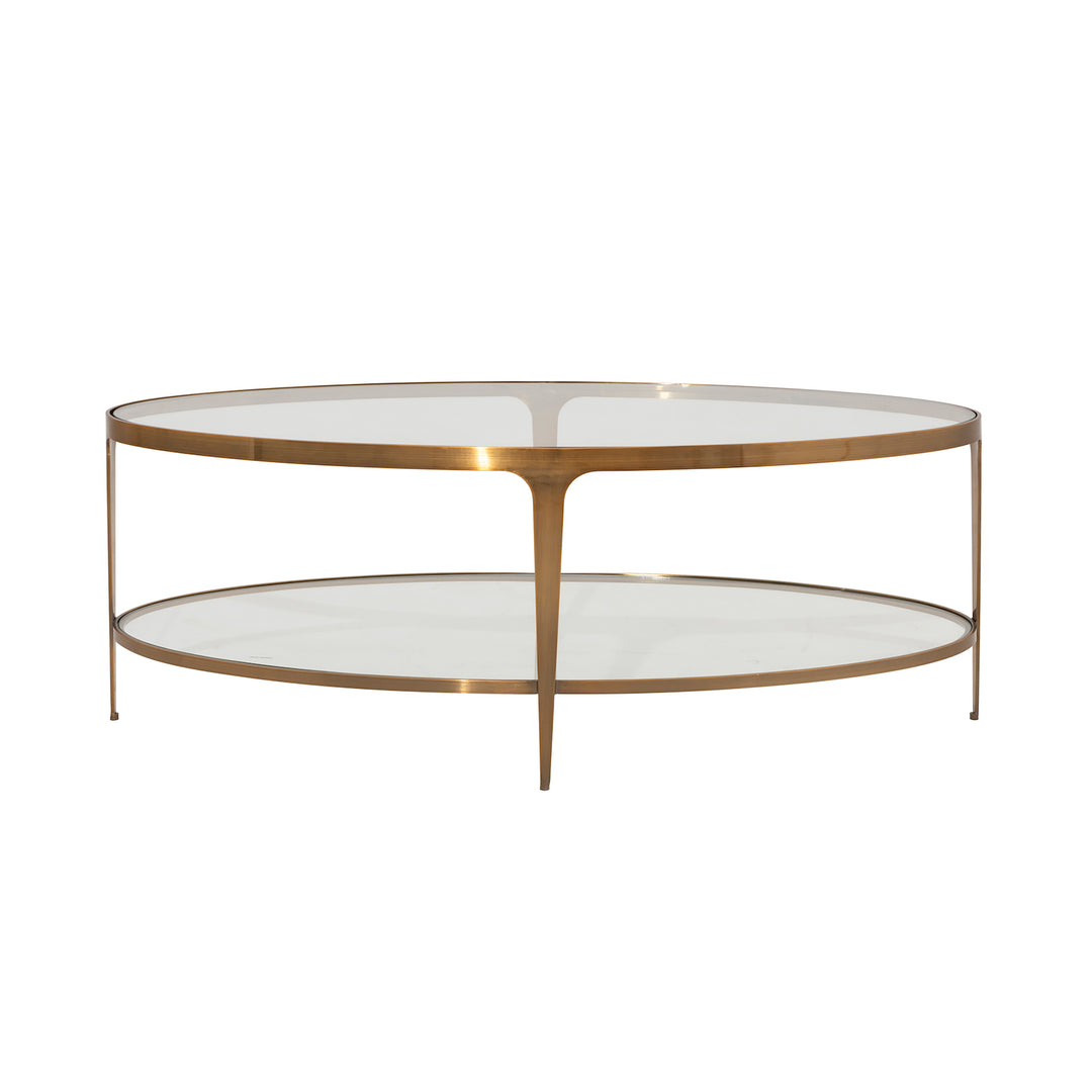 Two Tier Glass Top Oval Coffee Table In Antique Brass - BRANDO ABR
