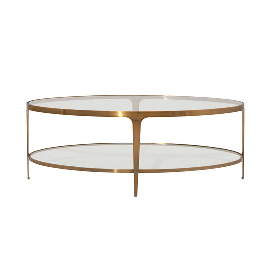Two Tier Glass Top Oval Coffee Table In Antique Brass - BRANDO ABR