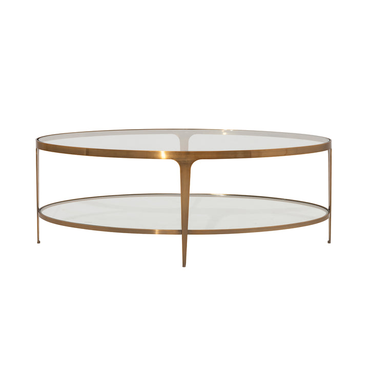 Two Tier Glass Top Oval Coffee Table In Antique Brass - BRANDO ABR