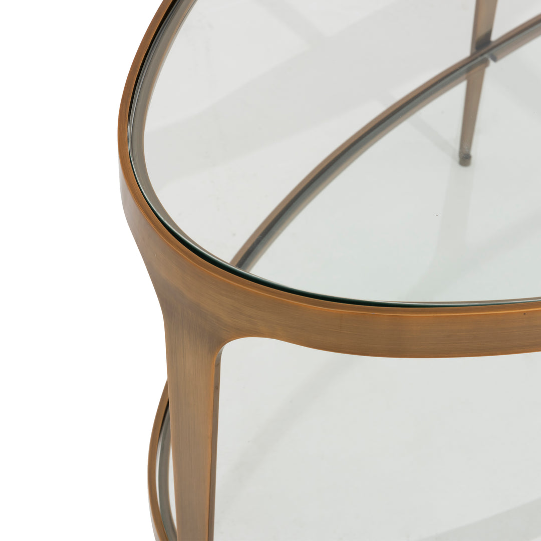 Two Tier Glass Top Oval Coffee Table In Antique Brass - BRANDO ABR