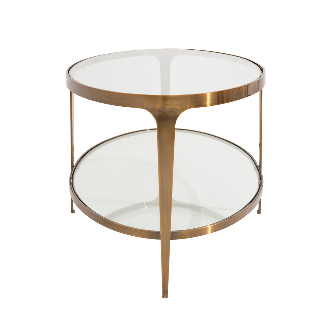 Two Tier Glass Top Oval Coffee Table In Antique Brass - BRANDO ABR