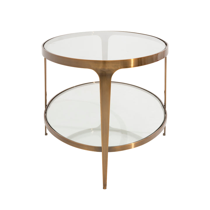 Two Tier Glass Top Oval Coffee Table In Antique Brass - BRANDO ABR