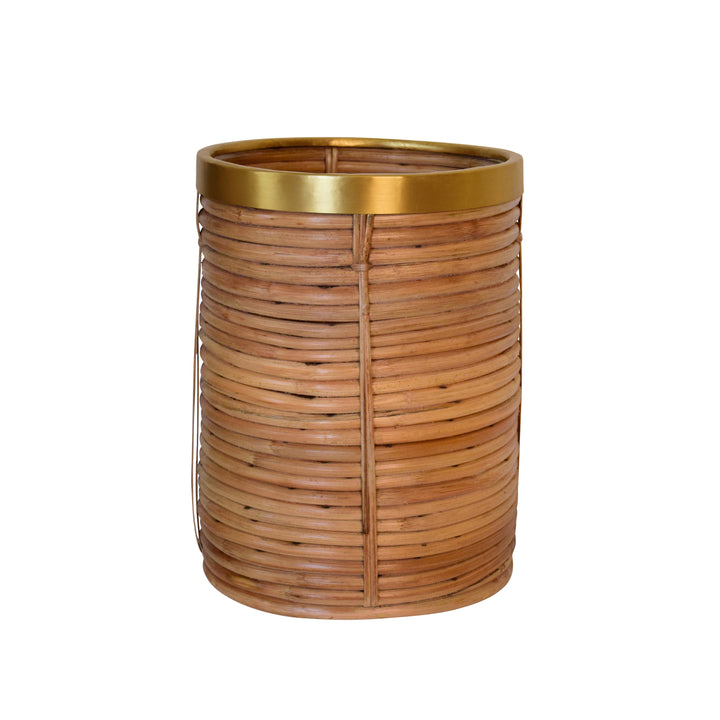 Natural Rattan Waste Basket With Brass Rim Detail - BRIM