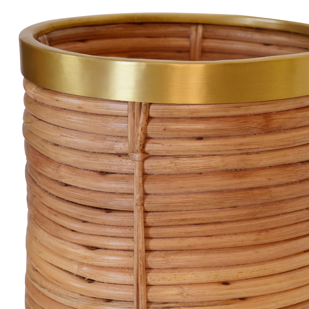 Natural Rattan Waste Basket With Brass Rim Detail - BRIM