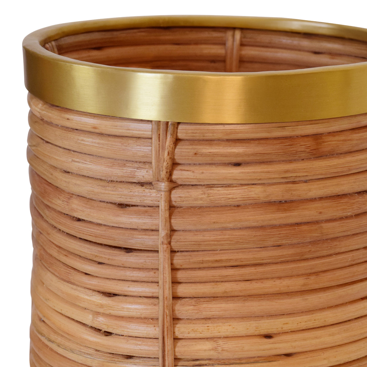 Natural Rattan Waste Basket With Brass Rim Detail - BRIM