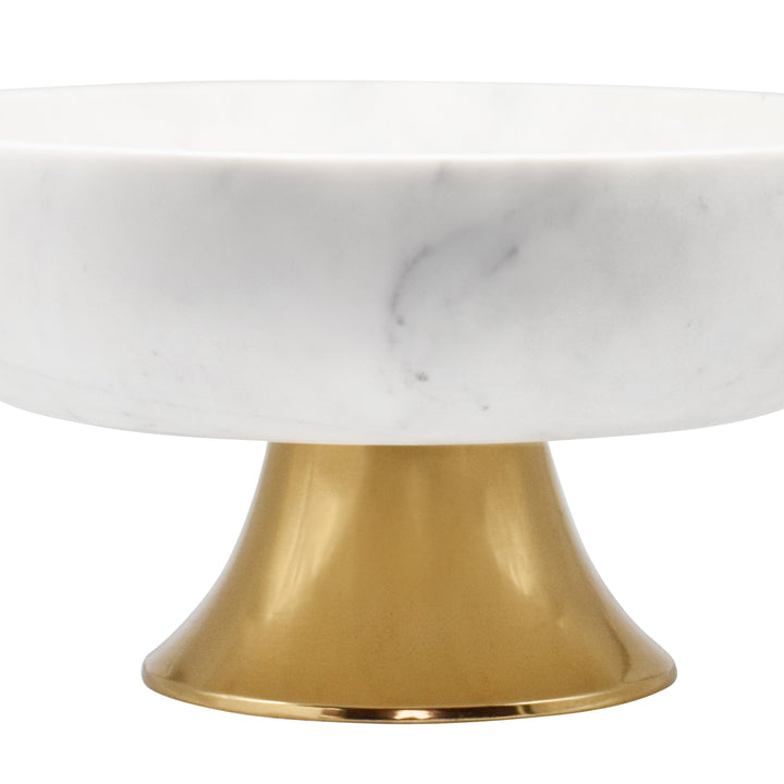 White Marble Bowl With Brass Tapered Pedestal Base - BRISSA