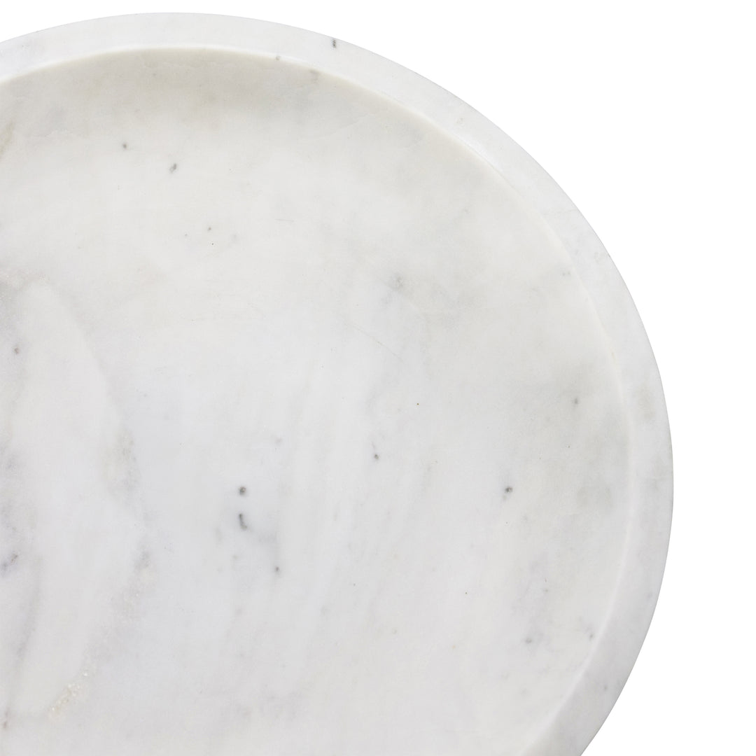 White Marble Bowl With Brass Tapered Pedestal Base - BRISSA