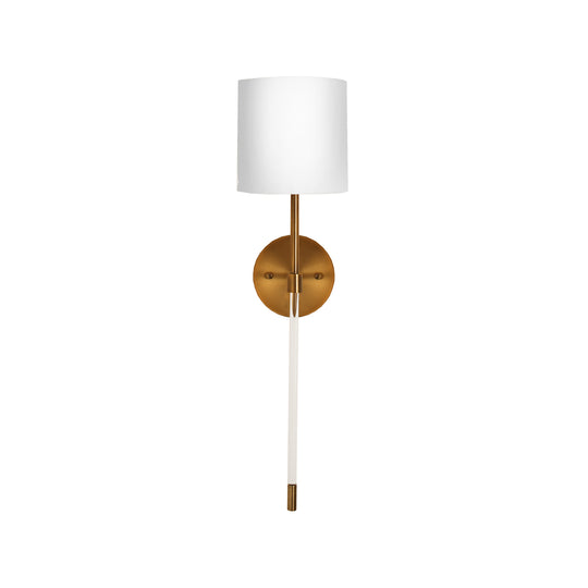 Acrylic Sconce W. Wh Linen Shade In Antique Brass - BRISTOW ABR