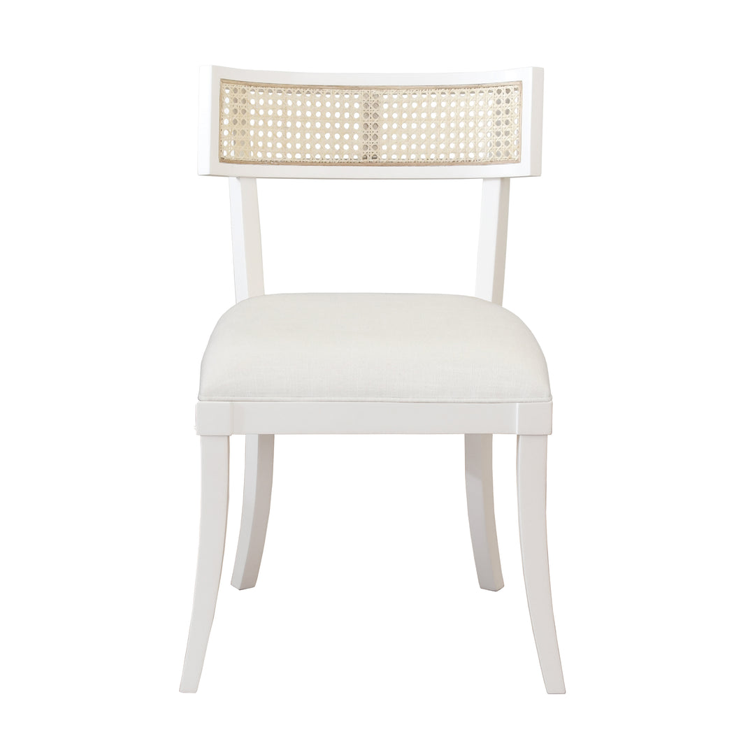 Klismos Dining Chair With Cane Detail In Matte White Lacquer - BRITTA WH