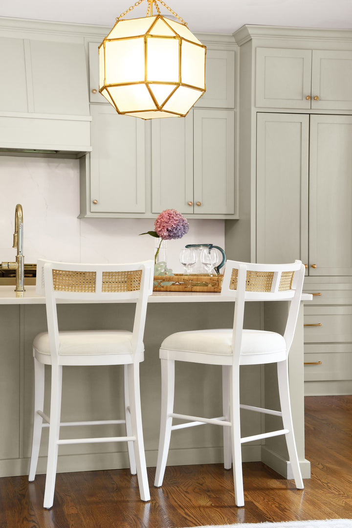 Klismos Counter Stool With Cane Detail In Matte White Lacquer - BRITTA CS WH