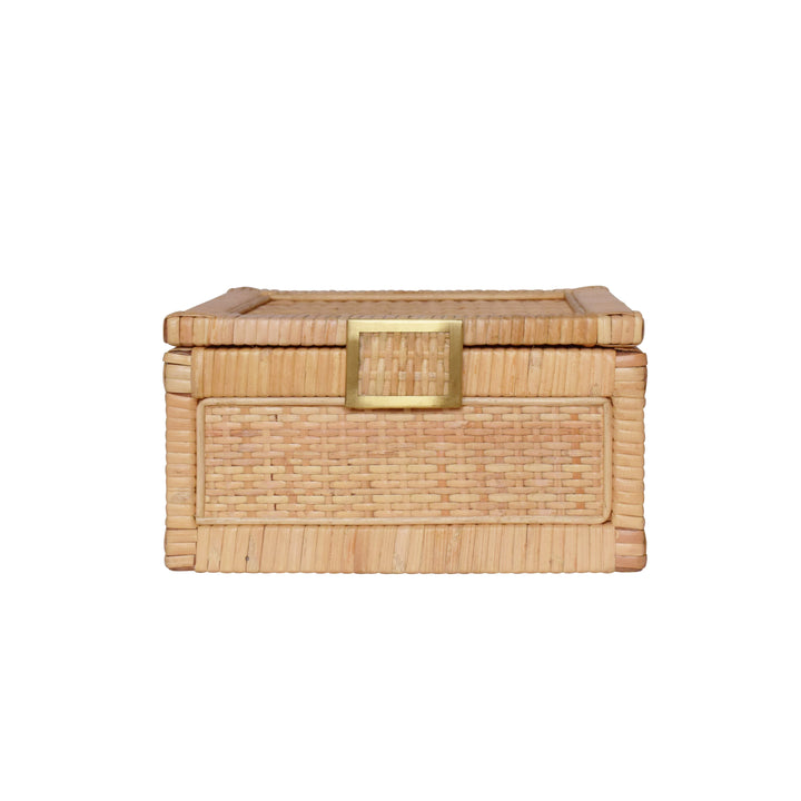 Small Natural Rattan Decorative Box With Brass Foot Caps - BRUNO SM