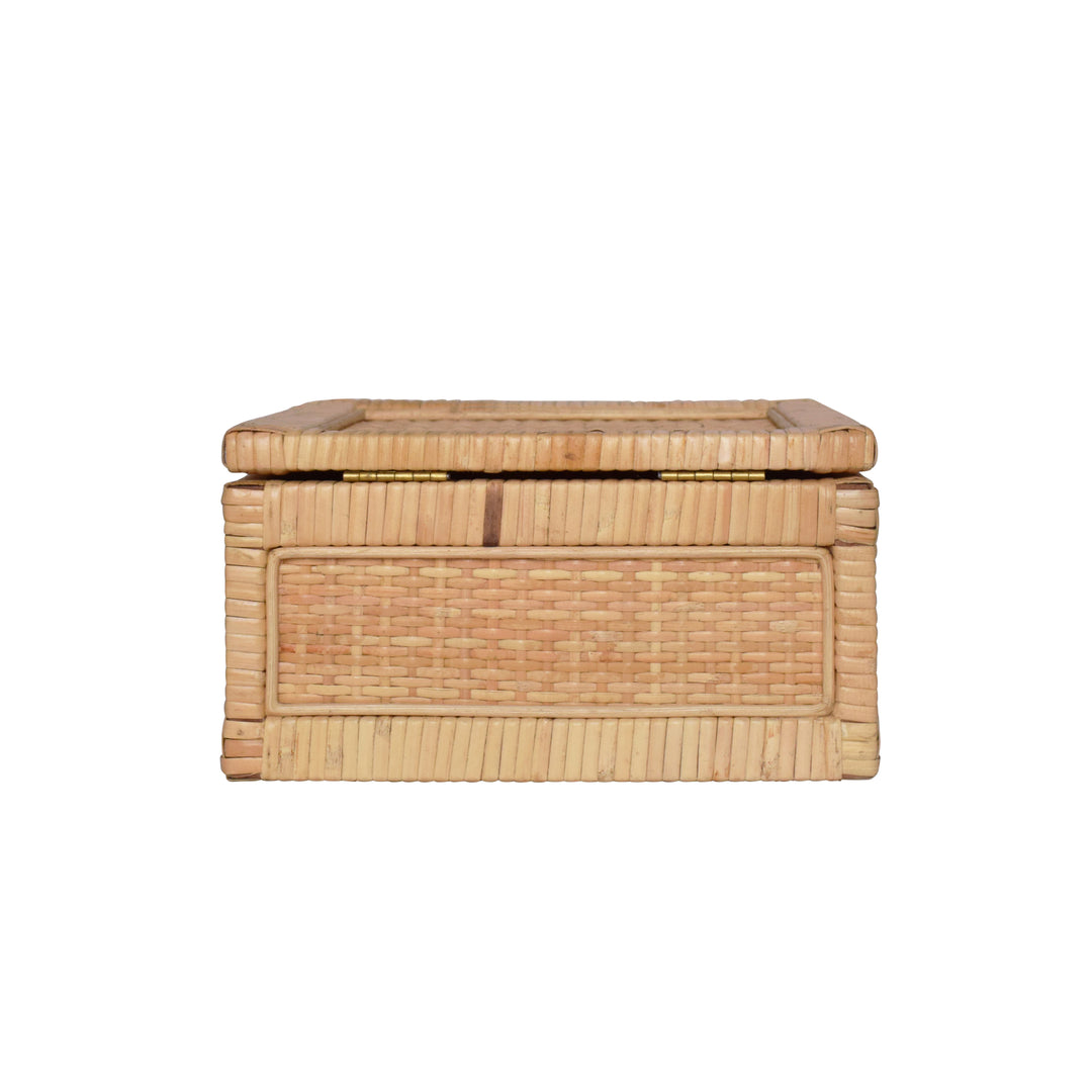 Small Natural Rattan Decorative Box With Brass Foot Caps - BRUNO SM