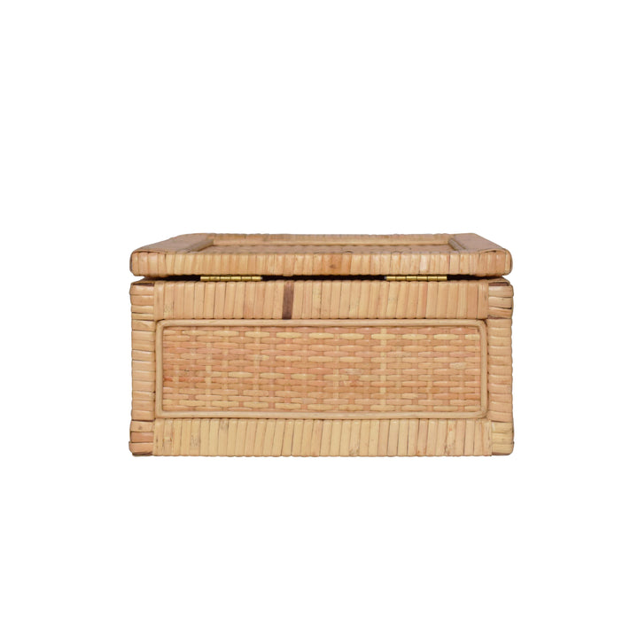Small Natural Rattan Decorative Box With Brass Foot Caps - BRUNO SM
