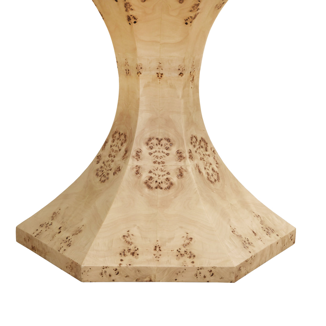 Round Dining Table With Hexagonal Tapered Base In Burl Wood - BRYCE BW