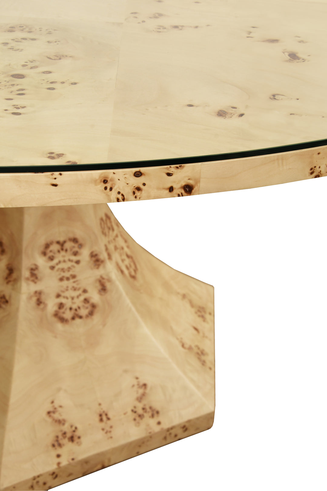 Round Dining Table With Hexagonal Tapered Base In Burl Wood - BRYCE BW