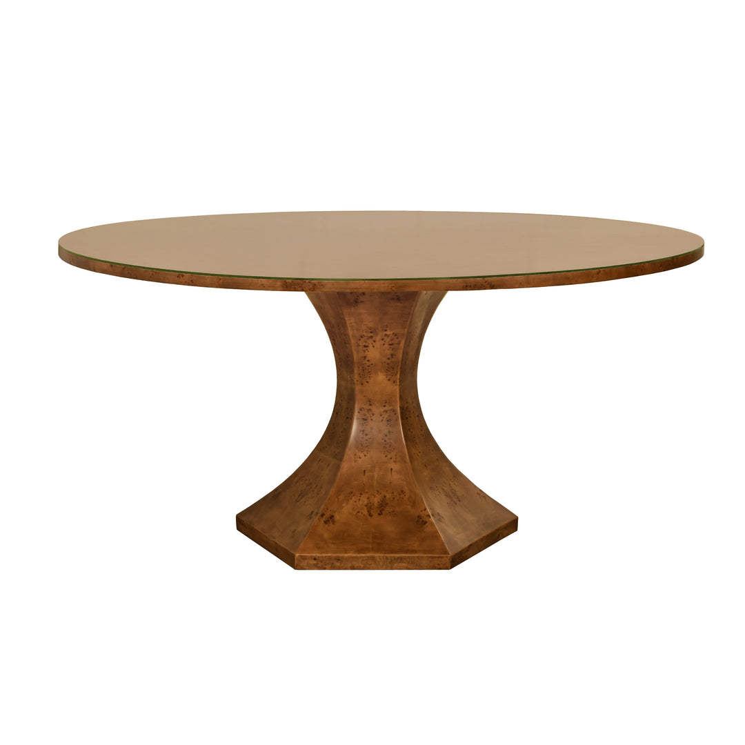Round Dining Table With Hexagonal Tapered Base In Dark Burl Wood - BRYCE DBW