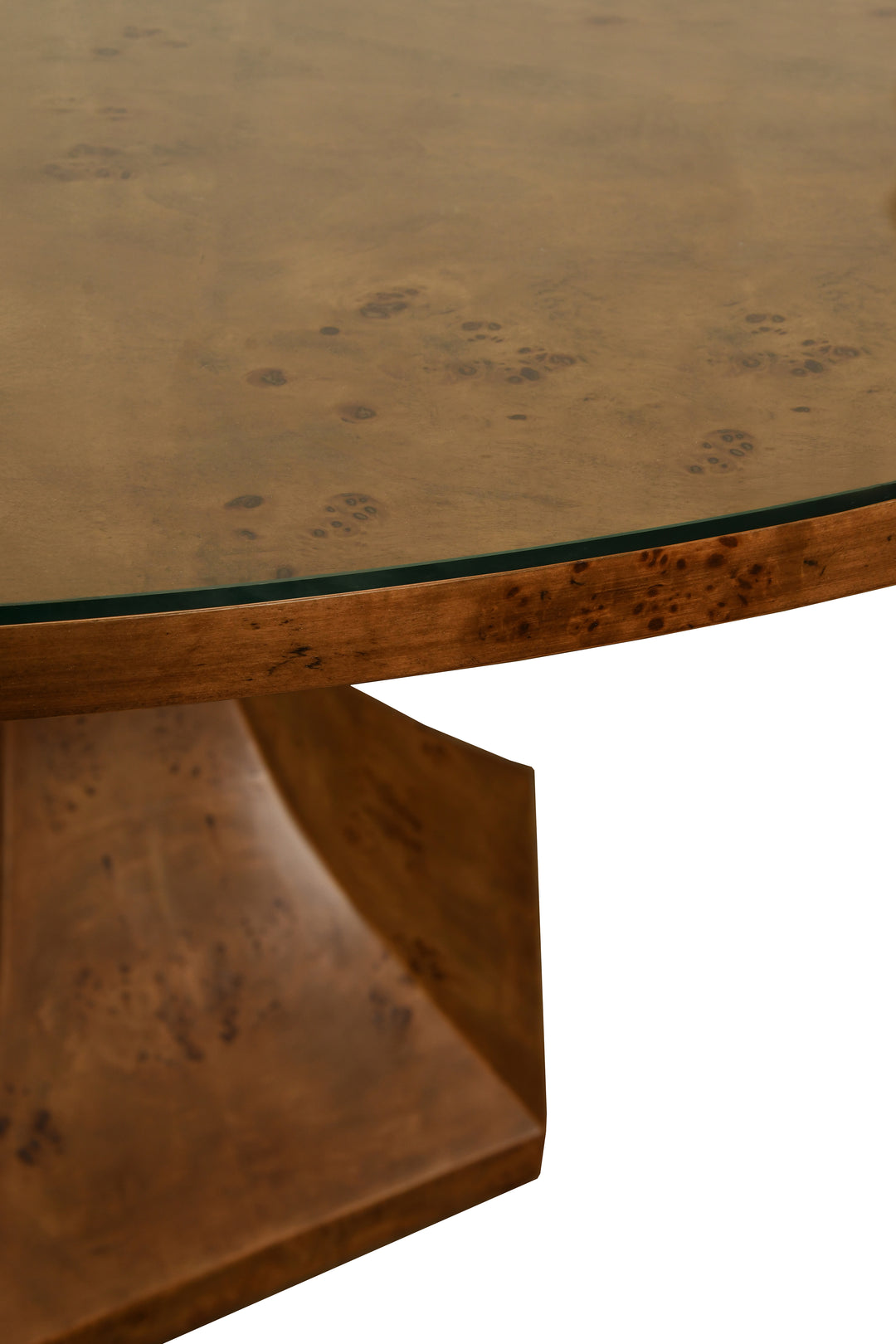 Round Dining Table With Hexagonal Tapered Base In Dark Burl Wood - BRYCE DBW